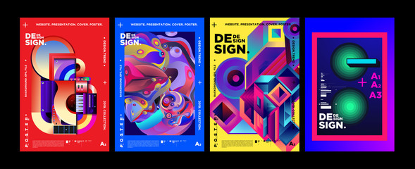 Aufkleber - Cover and Poster Design Template for Magazine. Trendy Vector Typography and Colorful Illustration Collage for Cover and Page Layout Design Template in eps10.