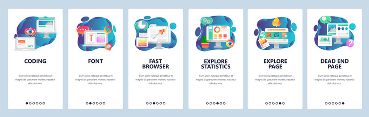 Fototapete - web site onboarding screens. website development, coding, font, 404 error page. menu vector banner t