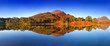Autumn panorama of Loch Claire with the views of Beinn Eighe and Liathach from across the water. Glen Torridon, Highlands, Scotland, UK Beautiful landscape reflection in water 