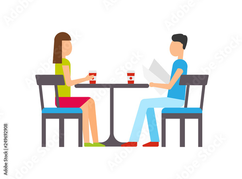 Man And Woman Drinking Coffee At Coffeehouse Vector Man