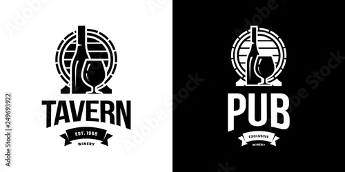 Fotografía Modern wine vector isolated logo sign for pub, tavern, restaurant, house, shop, store, club and cellar