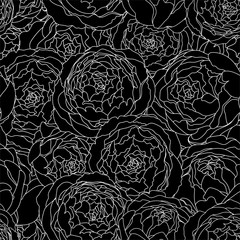 Wall Mural - Seamless background vintage pattern with peony flowers. Vector hand drawn illustration. Graphic hand drawn floral pattern. Textile fabric design.