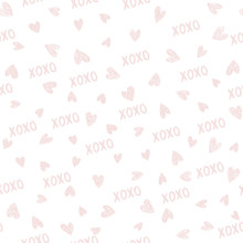 XOXO Brush Lettering Signs Seamless Pattern With Hearts, Hugs And Kisses Phrase, Internet Slang Abbreviation XOXO Symbols, Vector Illustration.