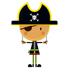 Sticker - Cartoon Eye Patch Pirate Captain with Swords