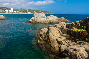 Sticker - Sea landscape with rocky cliffs in sea in Lloret de Mar, Costa Brava, Spain.