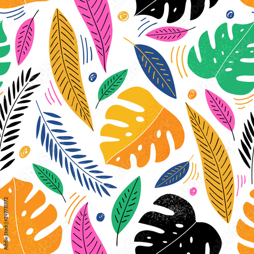 Stoffe zum Nähen Modern tropical seamless pattern for textile, print, fabric. Stylized tropical leaves background.