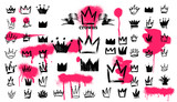 Fototapeta Młodzieżowe - Mega Set of Crown logo graffiti icon. Black elements Freehand drawing. Vector illustration. Isolated on white background.