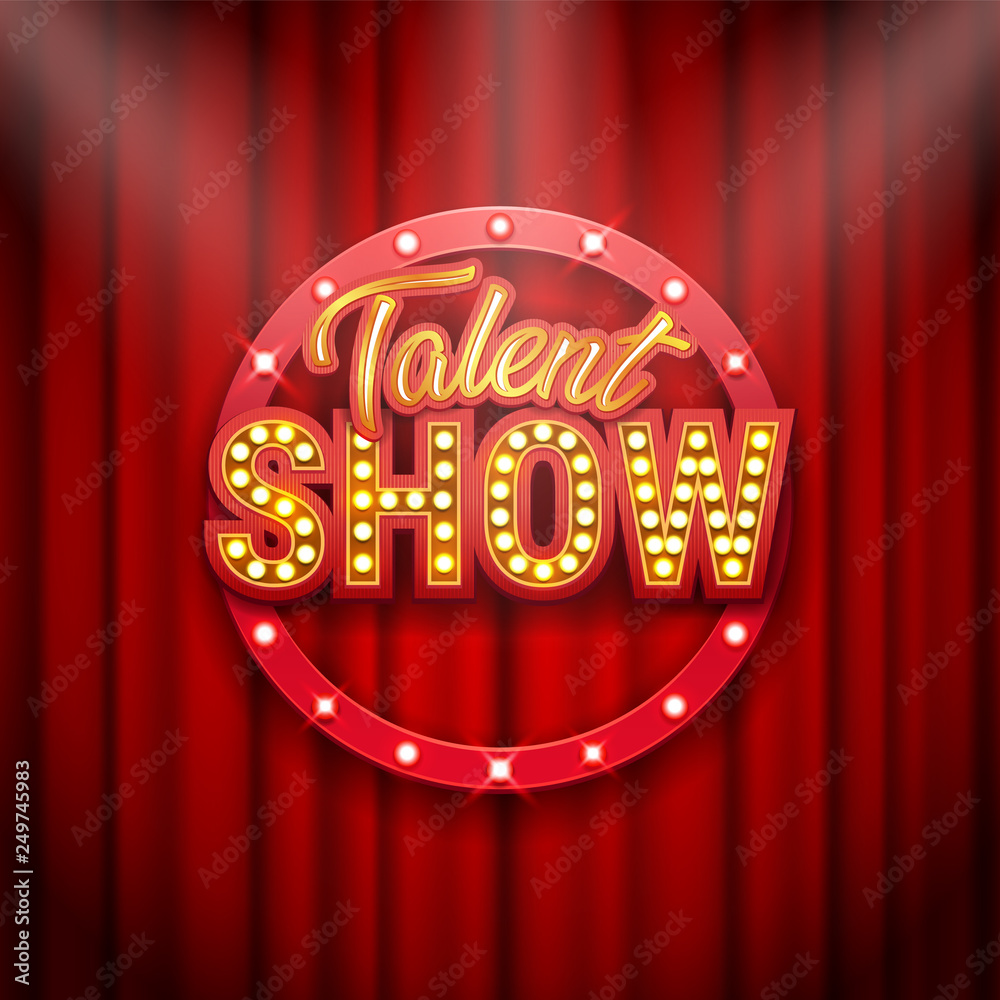 Talent show banner, poster, gold inscription on red curtain - obrazy, fototapety, plakaty 