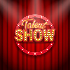 talent show banner, poster, gold inscription on red curtain