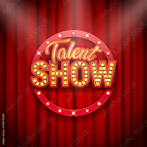 Fotomural Talent show banner, poster, gold inscription on red curtain