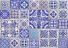 Seamless Patchwork Tile With Victorian Motives. Majolica Pottery Tile, Colored Azulejo, Original Traditional Portuguese And Spain Decor. Trend Illustration For Print Wallpaper, Fabric, Paper And More