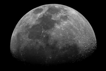 Wall Mural - detailed moon in waxing gibbous phase with its craters, taken with large diameter telescope isolated