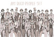 Art deco people set. Gatsby style set. Group of retro woman and man. design in 20's style. sketch style mafia and gangsters