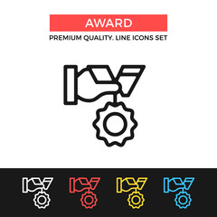 Wall Mural - Vector award icon. Hand with award. Premium quality graphic design. Modern signs, outline symbols collection, simple thin line icons set