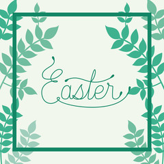 Wall Mural - happy easter frame with handmade font and leafs