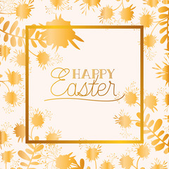 Sticker - happy easter golden frame with hand made font and leafs