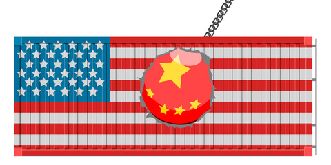 Wall Mural - American container with a Chinese demolition ball. Vector illustration desgin