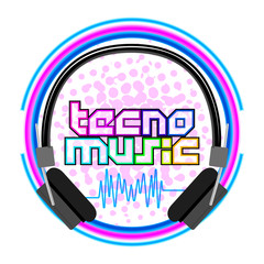 Sticker - Tecno music label with headphones. vector illustration design