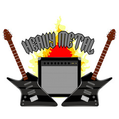 Sticker - Heavy metal banner with electric guitars and amplifier. Vector illustration design