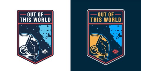 Cosmonaut in outer space colorful logotype