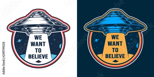 Fotografía Vintage alien invasion colorful emblem