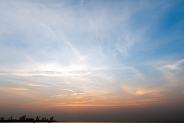 Wall Mural - Beautiful dramatic sky and landscape of Pattaya city with sea during sunset.