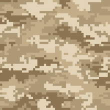 Digital Camouflage Pattern, Seamless Camo Texture. Abstract Pixelated Military Style Background. Easy To Edit Mosaic Vector Illustration