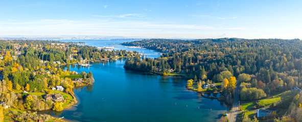 Bainbridge Island Panoramic Aerial Birds Eye View Winslow Seattle Mount Rainier Eagle Harbor