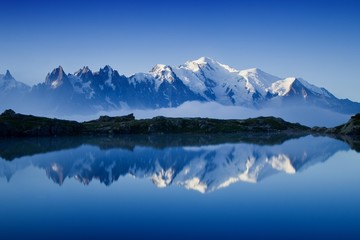 Wall Mural - colorful summer view of the mont blanc (monte bianco) on background, chamonix location. beautiful ou