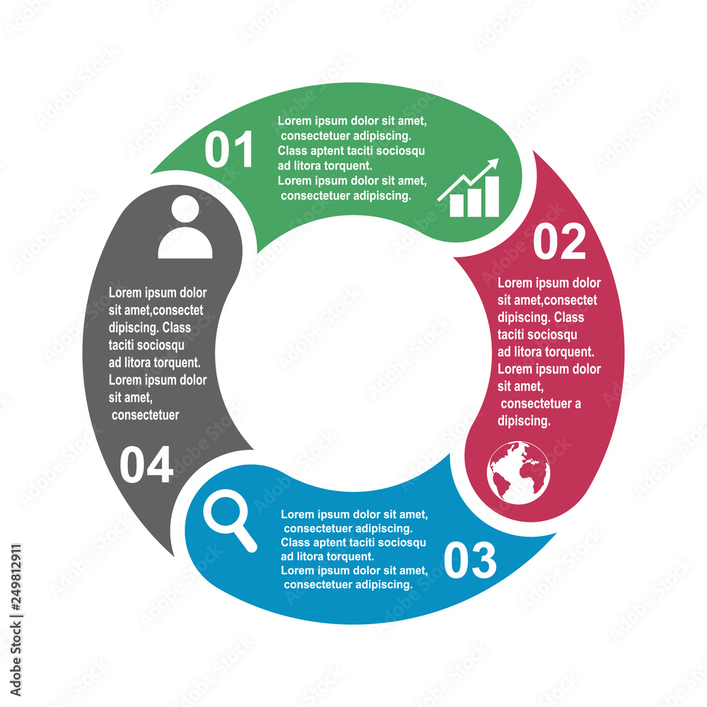 4 step vector element in four colors with labels, infographic diagram ...