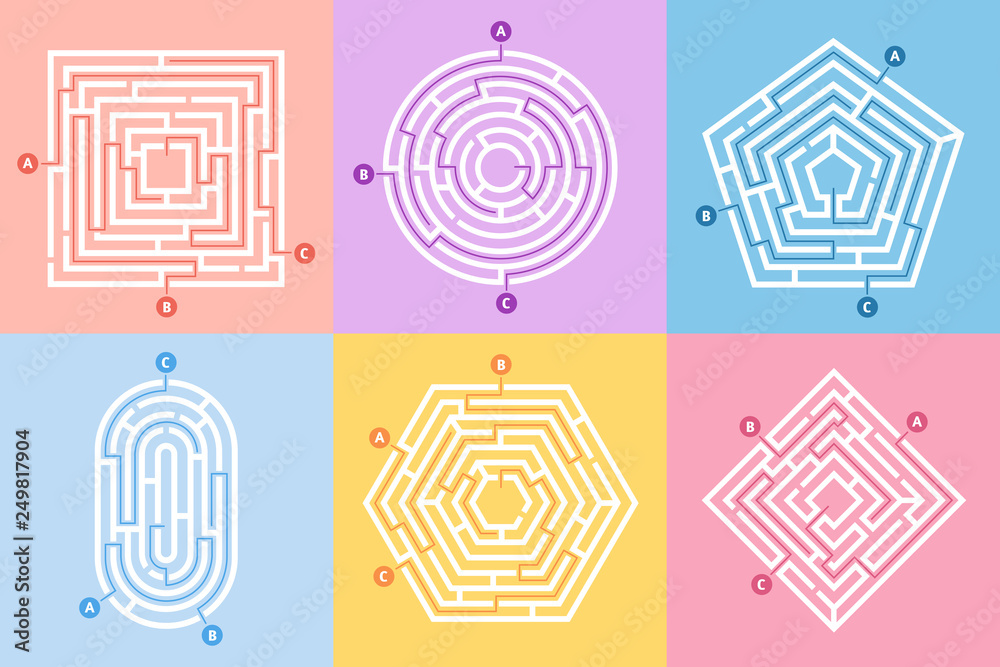 Labyrinth game. Maze conundrum, labyrinth way rebus and many entrance ...