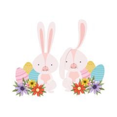 Wall Mural - easter rabbits with egg isolated icon