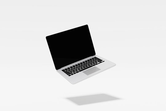 3D Rendering : Illustration of laptop notebook mock up with color background. float or levitate laptop. technology gadget for hipster background concept. high resolution