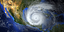 Hurricane Approaching The American Continent Visible Above The Earth, A View From The Satellite. Elements Of This Image Furnished By NASA.