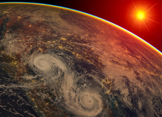 Wall Mural - hurricane visible above the earth, satellite view. elements of this image furnished by nasa.