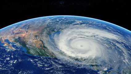 Wall Mural - hurricane approaching the american continent visible above the earth, a view from the satellite. ele