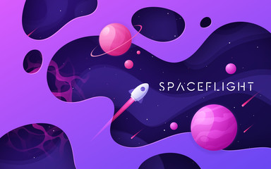 Wall Mural - Colorful cartoon outer space background, design, banner, artwork. 
