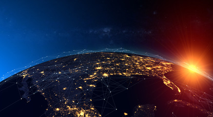 Wall Mural - global network concept,the rising sun over the american continent. elements of this image furnished 