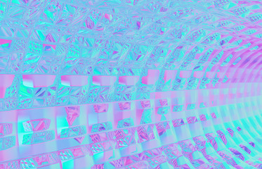 Poster - 3d render. Abstract geometric crystal background, iridescent texture, faceted gem.