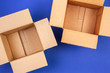 © vejaa - Two empty open cardboard boxes on blue background