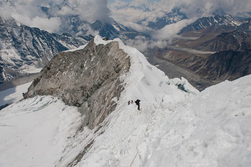 Island peak Nepal. Himalayas. Climbing to the top of Ailen Peak 6189 m.