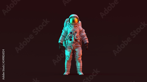 Fotografía Astronaut with Gold Visor and White Spacesuit with Red and Blue Moody 80s lighti