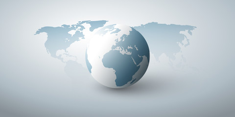 Poster -      Earth Globe and World Map Design Layout - Global Business, Technology, Globalisation Concept, Vector Template 