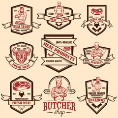 Wall Mural - Set of vintage meat store labels. Design element for logo, emblem, sign, poster.