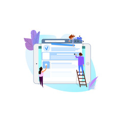 Wall Mural - Web development concept. Website Page Template - Tiny People Build Landing Page Elements
