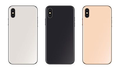 Wall Mural - The back of the smartphone with a dual camera. Silver, black and gold colors, in high detail.
