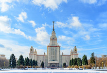 Moscow State University In Winter Front View.