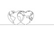 Vector illustration of the continuous line drawing of the heart and world. The world of love. The happy world day.