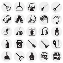 Poster - Cleaning icons set on circles background for graphic and web design, Modern simple vector sign. Internet concept. Trendy symbol for website design web button or mobile app