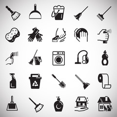 Poster - Cleaning icons set on white background for graphic and web design, Modern simple vector sign. Internet concept. Trendy symbol for website design web button or mobile app